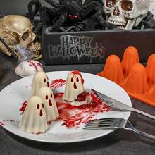 1pc Ghost Jello Mold, 4/8 Cavity Silicone Ice Cube Tray, Halloween Silicone Mold For Jelly, Chocolate, Candy, Gummy, Resin Halloween Gift, Trick Or Treat Party Table Centerpiece Decor, Random Color - Multicolor - View 3
