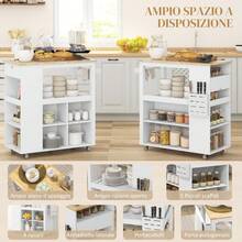 HOMCOM Carrello da Cucina con Ruote, Ripiani Regolabili e Portacoltelli, Isola Cucina con Piano di Lavoro in Legno di Caucciù, per Cucina e Soggiorno, 86.5x47x88 cm, Bianco - Bianco - Visualizzare 5