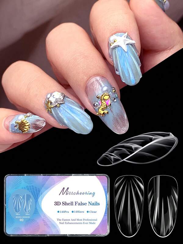 3D Diamond Shaped Shell Nail, Almond Nail, Wearable Nail, Long Shaped Nail Plate