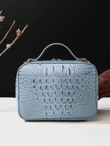 Vintage-Inspired Textured Crocodile Pattern Crossbody Bag - Classic Fashion Shoulder Purse For Women - Glossy, Versatile, And Spacious Handbag With Adjustable Strap - Màu xanh lam - Xem 5