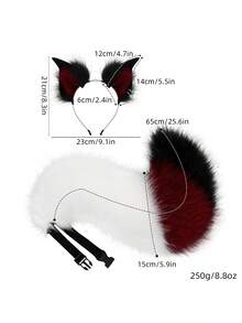 Adjustable Fox Punk Earrings Ears Plush Simulation Fox Tail Animal Ears Animal Tail Suit Personality Stage Dress Props Suit Cute Party Dress Accessories - 紅黑色 - 查看 2