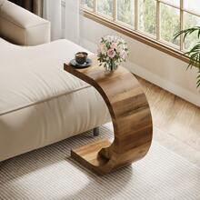 LITTLE TREE C-Shaped End Table, Side Table For Couch Sofa Living Room Bedroom Small Space, Rustic Brown - Brown - View 4