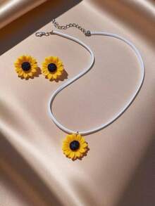 European & American Cross-Border Minimalist Daisy, Sunflower Pendant Necklace, Sweet Dopamine Colorful Flower Stud Earrings Necklace Set For Women - Flower - View 19