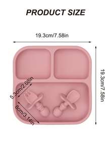 PopLittleOne 3PCS Baby Silicone Tableware Set Suction Square Plate Mini Spoon Fork Solid Color Dinner Set Children Unteils Soft Plate For Boy Girl - Multicolor - View 10