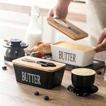1pc 350ml Ceramic Butter Jar With Lid And Butter Knife, 4 Colors Available - Perfect For Home Cheese Jar, Butter Box, Butter Knife, Cheese Knife, Scraper - Butter Container, Sealed Butter Box, Butter Dish, Home Decor, Party & Christmas Storage