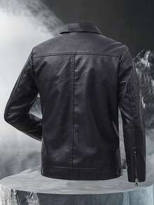 جاكيت جلدية رجالية كاجوال بياقة منقلبة، جاكيت جلدية للأعمال والخارج مصنوعة من جلد البولي يوريثان