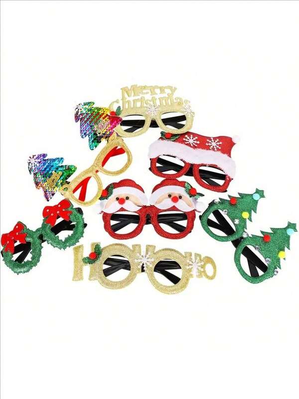1 Piece/12 Pieces, Sparkling Christmas Glasses Frames, Glasses Frames Decorated With Patterns Such As Merry Christmas, Snowman, Christmas Tree, Etc. (Without Glasses), Perfect Props For Christmas Parties And Holiday Celebrations, Company Gatherings, Annual Meetings, Birthdays, New Christmas Decoration Glasses, Christmas Gifts