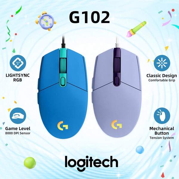 Logitech G102 Light Sync Wired Gaming Mouse With RGB Lighting, Gaming Grade Sensor, 8000 Dpi Light Weight For PC Laptop Gamer