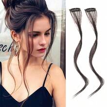 2PCS Synthetic Long Natural False Fringe Bangs Clip In On Front Side Fringe Hair Extension Middle Part Fake Fringe For Women