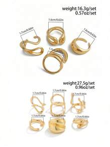 4pcs Retro Fashion Geometric Hollow Out Rings, Liquid Asymmetrical Abstract Design Rings, Adjustable Gold & Silver Ring Set, Charm Jewelry Set For Women's Daily Wear And Leisure Holiday Decoration Gift