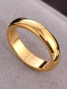 1 件经典简约百搭光滑 4 毫米钛钢情侣戒指，休闲商务风格，简约优雅设计，适合日常佩戴、节日、派对和作为礼物 - 金色 - 查看 18