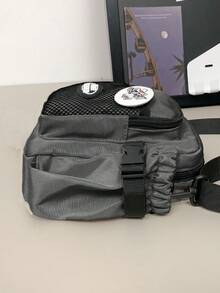 1 件男士单肩包单肩包肩带可调节拉链便携黑色纯色涤纶简约休闲时尚旅行上班出差商务学校学生男士单肩包