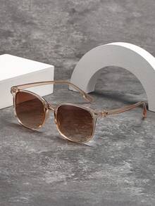 Champagne Color Sunglasses, Unisex - Retro Square Plastic Fashion Glasses, Classic Design | UV Protection, Suitable For Outdoor, Travel, Beach And Daily Wear | Summer Driving Sunglasses - 香檳色 - 查看 2