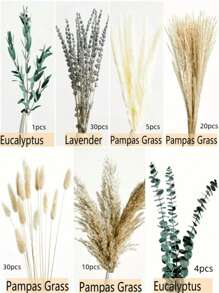 100 piezas Ramo de flores secas de otoño, incluye espadaña, colas de conejo naranja, lavanda y eucalipto rojo, decoración de estilo bohemio para otoño, adecuado para el hogar, jarrón, porche y Acción de Gracias, Navidad, decoración del hogar, arreglo floral de otoño