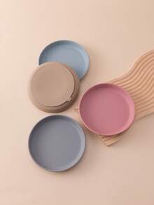 PopLittleOne 1pc Baby Silicone Tableware Round Shape Suction Baby Plate Feeding Training Baby Dishes Solid Color Baby Food Storage - Multicolor - View 3
