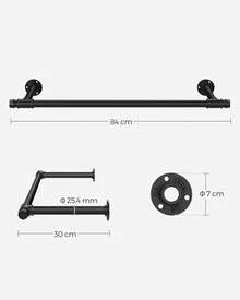 Barra Appendiabiti da Parete, Set da 2, Tubo Attaccapanni da Muro, Stile Industriale, Salvaspazio, 30 x 84 x 7 cm, Portata di 60 kg, Facile da Montare, Acciaio, Nero/Bianco Nuvola - 30 x 84 x 7 cm - Visualizzare 8