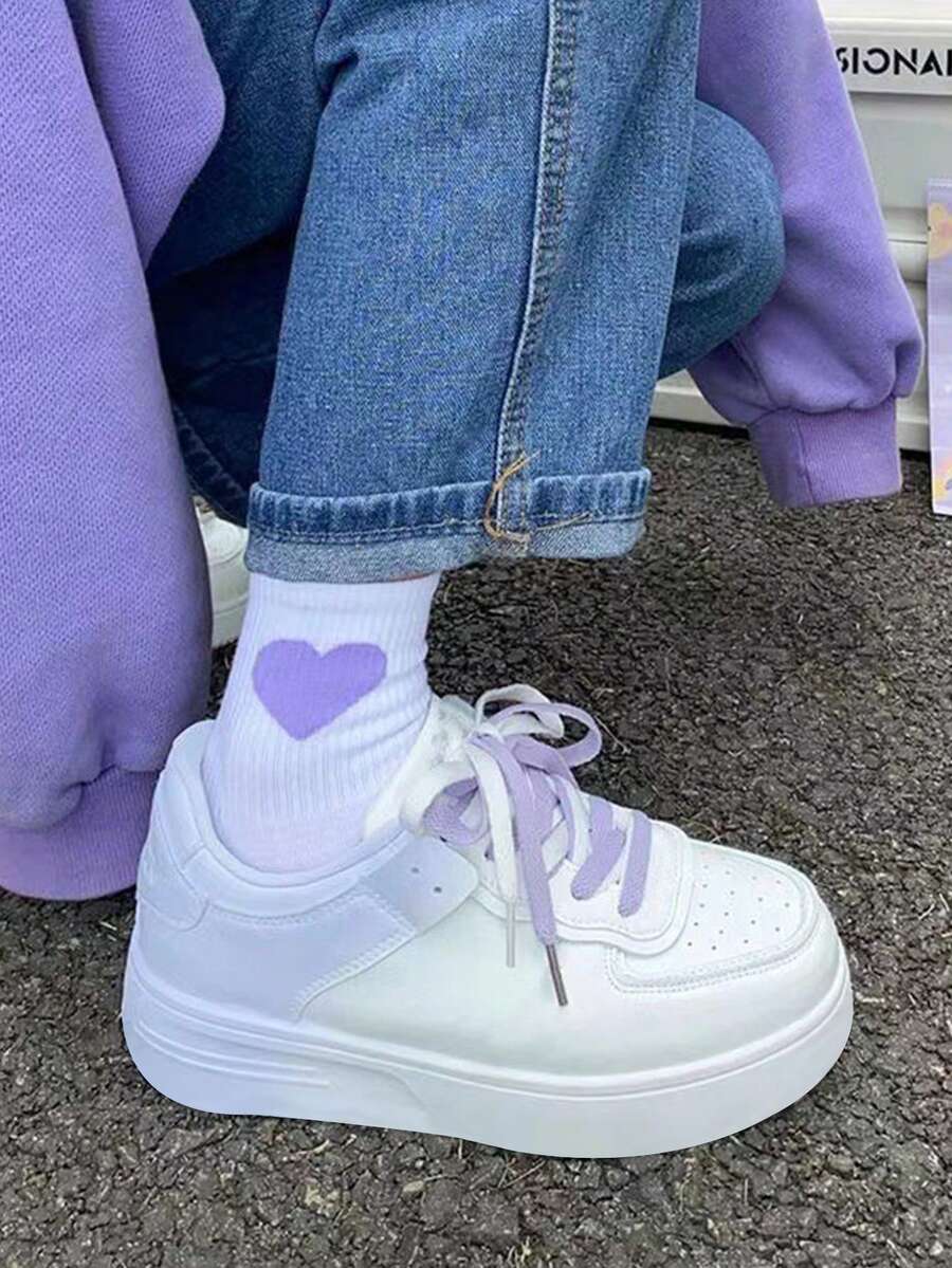 Zapatillas deportivas de mujer, estilo sencillo con degradado de colores, suela gruesa, cómodas para correr, ideales para hacer deporte, ir al trabajo y para el día a día. - Morado - Ver 1