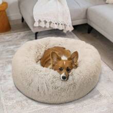 Bundle Set The Original Calming Shag Donut Cuddler Cat And Dog Bed + Pet Throw Blanket Taupe Medium 30x30 - 灰褐色+中等 - 查看 5