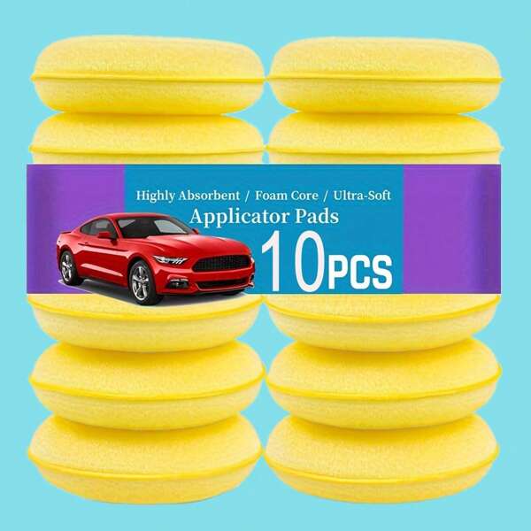 10pcs High-Density Foam Round Car Waxing Sponges, Car Wash Sponges, Round Polishing Sponges For Applying Wax To Car Corners