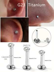 قطعة واحدة من أقراط الأذن المرصعة بالزركونيا المكعبة من التيتانيوم G23 بشكل دائري، أقراط الغضروف، خاتم الشفة، خاتم الأنف، مجوهرات ثقب التيتانيوم F136، مناسبة للاستخدام اليومي للنساء