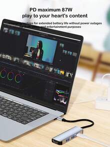 四合一 Type-C 转 HDTV 4K、USB3.0/2.0 PD 100W 扩展坞、多功能扩展集线器 - 灰色 - 查看 8