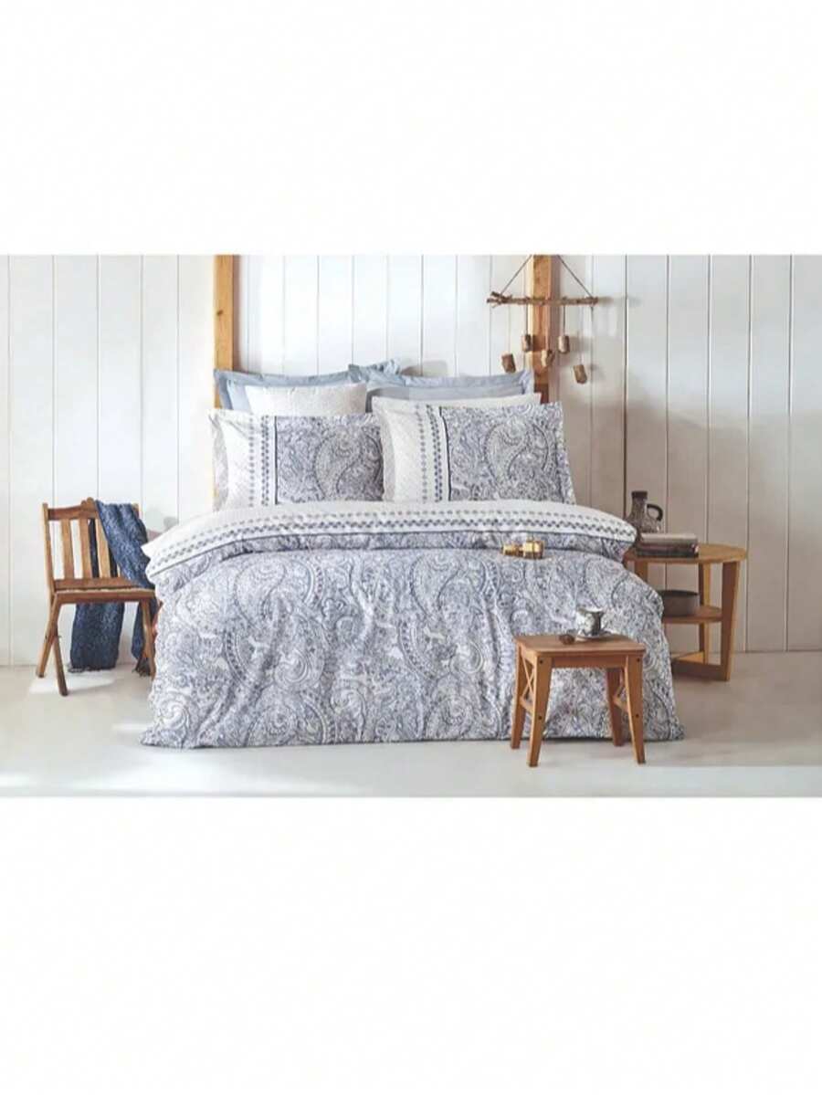 80% Coton 4 pièces Ensemble de housse de couette double - Couette : 200x220 cm, Drap plat : 220x240 cm, 2 taies d'oreiller à motif : 50x70 cm - Fabriqué en Turquie - Parme - Voir 1