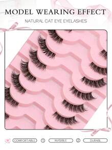 10 paia di ciglia finte a metà lunghezza con banda trasparente, ciglia false a forma di occhio di gatto, corte e morbide, faux ciglia in 3D in stile mink, naturali e morbide, adatte per il trucco, Ognissanti