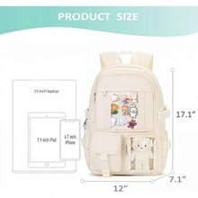 Kawaii Backpack For Teen Girls, Cute Aesthetic High Middle School College Bookbag With Accessories, Beige - Light Green - 查看 3