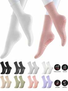 3 pary antypoślizgowych skarpetek do pilatesu, kolorowe skarpetki do jogi damskie, samoprzylepne skarpetki do pilatesu z antypoślizgową i oddychającą podeszwą, odpowiednie do baletu i jogi, wielokolorowe