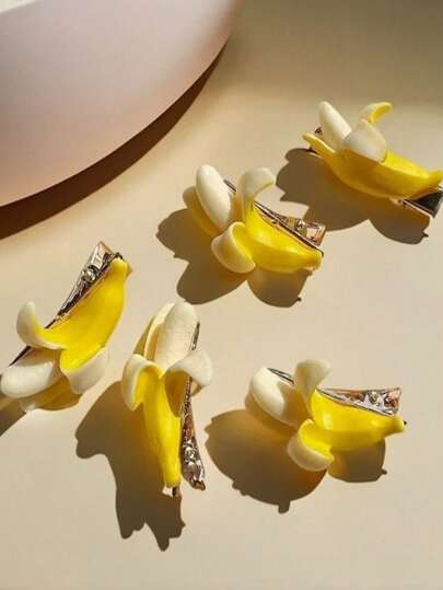 2个/5个/9个装趣味节日时尚可爱香蕉发夹爪夹发卡，发夹，发卡，发饰，头部饰品，女士发饰，发卡