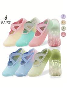 6 pares de calcetines de yoga para mujer con correa cruzada, calcetines de yoga antideslizantes adecuados para entrenamiento de mujer, ballet puro, danza, uso hospitalario