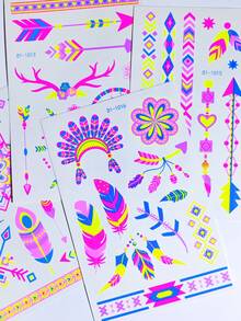 16 Pieces Tattoo Stickers, Neon UV Fluorescent Tattoo Stickers For Bar, KTV, Nightclub, Party Makeup And Dance, Waterproof Flower And Stickers, Body Art Decoration, Mandala, Butterfly And Geometric Patterns, Suitable For Carnival Parties. - Multicolor - View 9