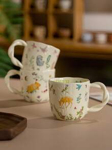 花园动物马克杯 - 陶瓷咖啡杯和茶杯，适用于热饮/冷饮 | 非常适合家庭、家庭聚会、餐厅、办公室和学校 | 理想的节日礼物、生日礼物和返校礼物 - 彩色 - 查看 5