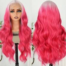 13x4 Free Part HD Lace Front Wig Ombre Purple Color Long Body Wave Synthetic Hair 180% Density Pre-Plucked Glueless Purple Ombre Colored Long Wavy Hair 26 Inch Free Part Soft Natural Look For Women Versatile Styling Options - 漸層紅色 - 查看 7