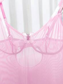 Women's 2-Piece Seductive Semi-Sheer Soft Mesh Slit Dress With Delicate Bow Halter And Butterfly Embellishment Detail, Cool Material, Perfect For Summer Holiday Lingerie And Dresses - 粉色 - 查看 6
