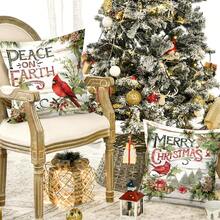 4pcs/280pcs Christmas Theme Pillow Covers, Green Leaf & Red Bird Pattern, Suitable For Christmas Living Room Bedroom Sofa Decor, 45x45cm Pillow Covers, Christmas Party Decoration, Christmas Party Restaurant Decor, Party Atmosphere Decoration, Without Pillow Insert, Suitable For Daily, Holiday, Party - Green Leaves Cardinal - View 6