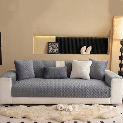 1pc Milk Velvet Plaid Sofa Cushion Cover, Suitable For All Seasons, Minimalist & Fresh Sofa Slipcover For 1-4 Seater Sofa, L-Shaped Sofa, Decorative Sofa, Sofa Protector, Anti-Slip, Anti-Dust, Anti-Cat Scratch, For Living Room, Bedroom, Study, Office, Club, Outdoor, Pet Friendly