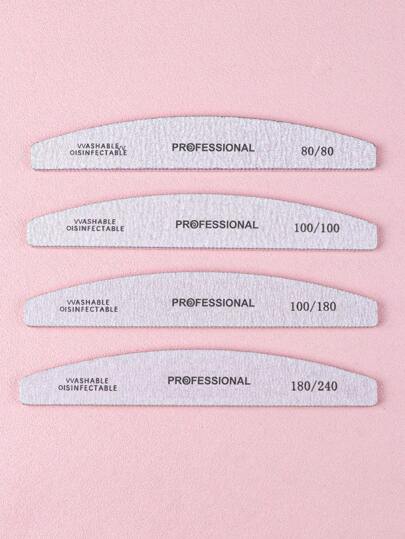 3/5/10pcs Grey Professional Crescent Nail Files, Double-Sided Manicure Tools 80/80, 100/100, 100/180, 180/240 Grit