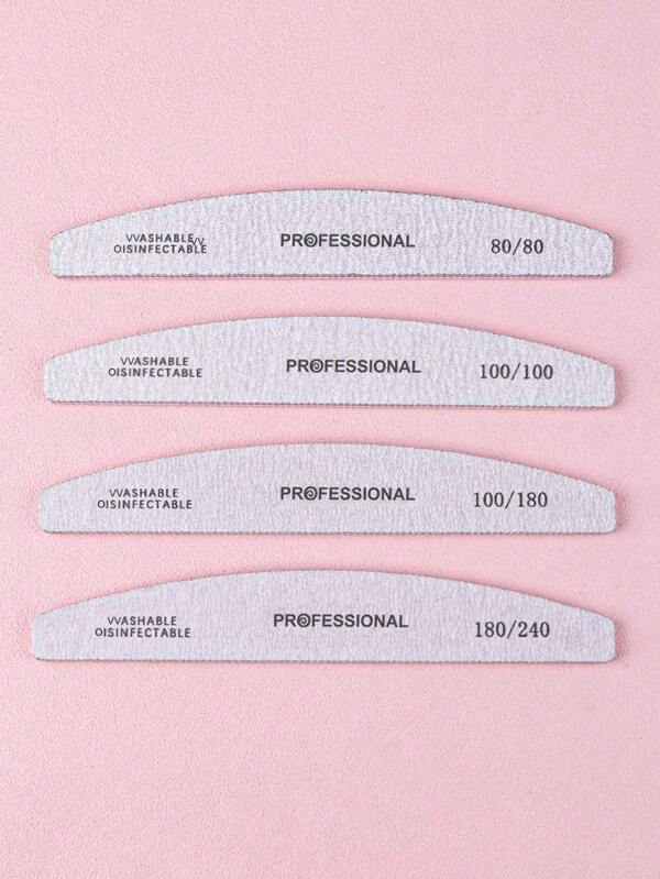 3/5/10pcs Grey Professional Crescent Nail Files, Double-Sided Manicure Tools 80/80, 100/100, 100/180, 180/240 Grit