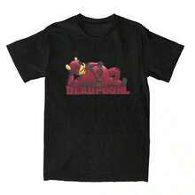 COOL SUMMER Men's Winniess Thess Poohss DeadPool Parody T-Shirt Cotton Clothing Summer Y2K T-Shirt O Neck Hipster Loose Tee Shirt Big Size 5XL 6XL - 黑色 - 查看 1