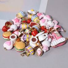 2 piezas/15 piezas/24 piezas Lindos dijes de aleación de zinc esmaltados con diseños 3D realistas de comida, animales, frutas, pasteles, sandía, corazón, cereza, chile, ideales para manualidades y elaboración de joyería