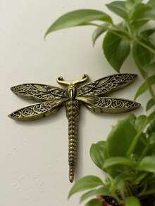 1 Peça Decoração de Parede Artesanal Única e Criativa em Forma de Libélula Dourada, Peça Decorativa de Quadro de Inseto Feito à Mão, Decoração de Museu de Insetos para Festas em Casa, Presente de Nicho, Decoração de Inseto