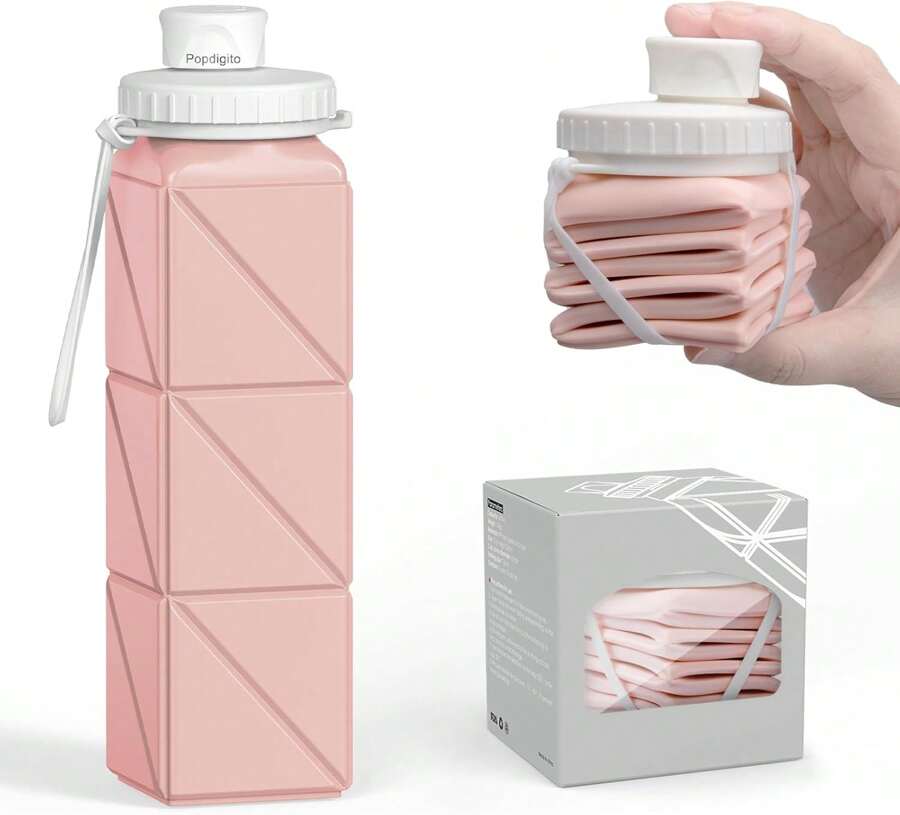 Collapsible Water Bottles, Portable Lightweight Reusable Leak-Proof  Silicone Foldable Water Bottle For Travel Hiking Camping Gym Outdoor Activities Sports,Detachable For Dishwasher,9744248
