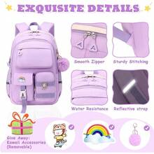 Girls Backpack For School, Cute Teenage Multiple Pockets Backpack, Fashion Bookbag For Primary Elementary High School, Pink - 紫色 - 查看 5