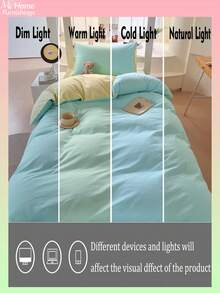 3pcs Skin-Friendly Light Blue & Light Yellow Student Dormitory Bedding Set, 1 Duvet Cover, 2 Pillowcases, No Filling, Machine Washable - Baby Blue - View 6
