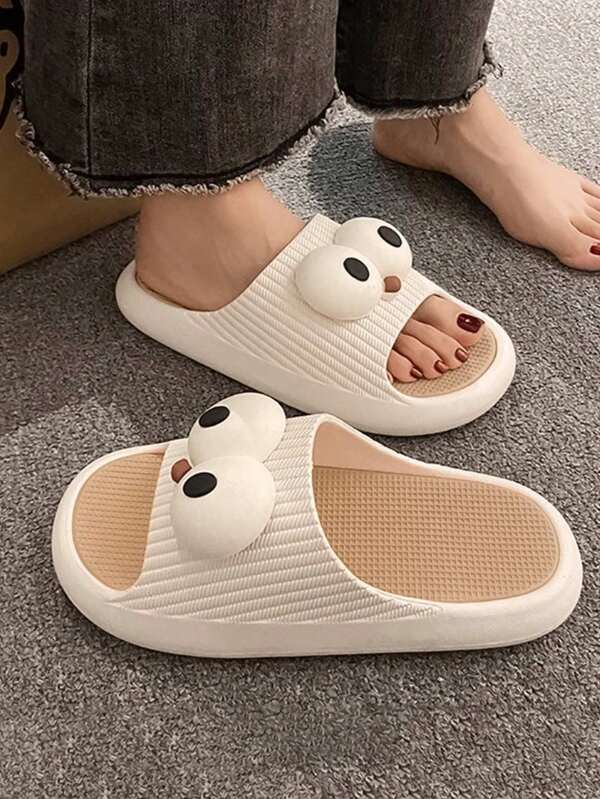 Pantuflas suaves con ojos grandes y suela blanda para mujeres, uso silencioso al aire libre, diapositivas divertidas y antideslizantes con diseño de dibujos animados para el verano en casa