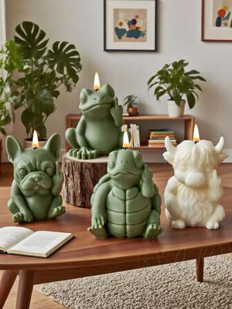 Cross Border New Highland Consumption Cow, Turtle, Puppy, Frog Aromatherapy Candle Mold, DIY Three-Dimensional Animal Gypsum Handmade Candle Decoration Mold, Reusable Animal Candle Silicone Mold, Used For Homemade Decoration | Easy To Demold, Silicone Mold, Used For Keychains, Pendants And Home Decoration Projects, Craft Silicone Mold, Decorative Crafts, Cute Animal Design