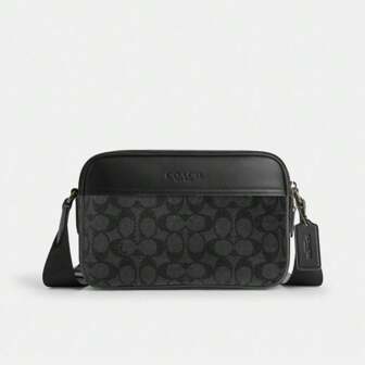 Coach Graham GRAHAM 23 Black Leather Shoulder Bag for Men Crossbody Bag Shoulder Purse Medium Men Sling Bag Camera Bag with Zipper Closure Adjustable Strap for Travel Work Daily Use