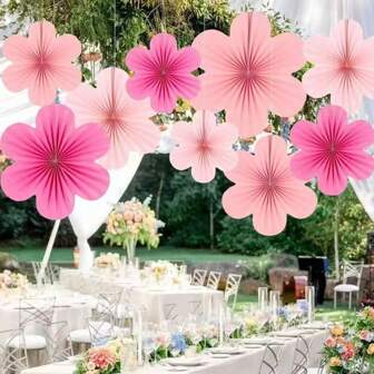 9pcs Pastel Paper Flowers Wall Decoration, Paper Fans For Classroom, Paper Floral Backdrop Decor, Suitable For Birthday, Wedding, Party Background