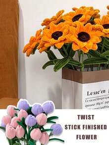 Handmade Artificial Sunflower Gifts, Perfect Handmade Flowers For Valentine's Day, Artificial Flower Twisted And Crocheted Bouquets, Twisted Stick Flowers, Twisted Stick Artificial Flowers, Artificial Sunflowers, Twisted Stick Flowers, Recommended To Be Paired With Other Flowers, Twisted Stick Tulips, Suitable Valentine's Day Gift For Your Girlfriend,Decorate Living Room